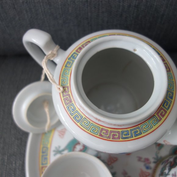 Ceramic Dragon Design Tea Pot (1),  Tea Cups (4) and Tray/Plate (1) - Picture 5 of 16